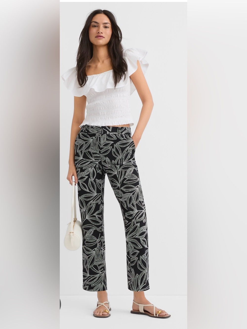 The Limited Black Pants with White Leaf Print